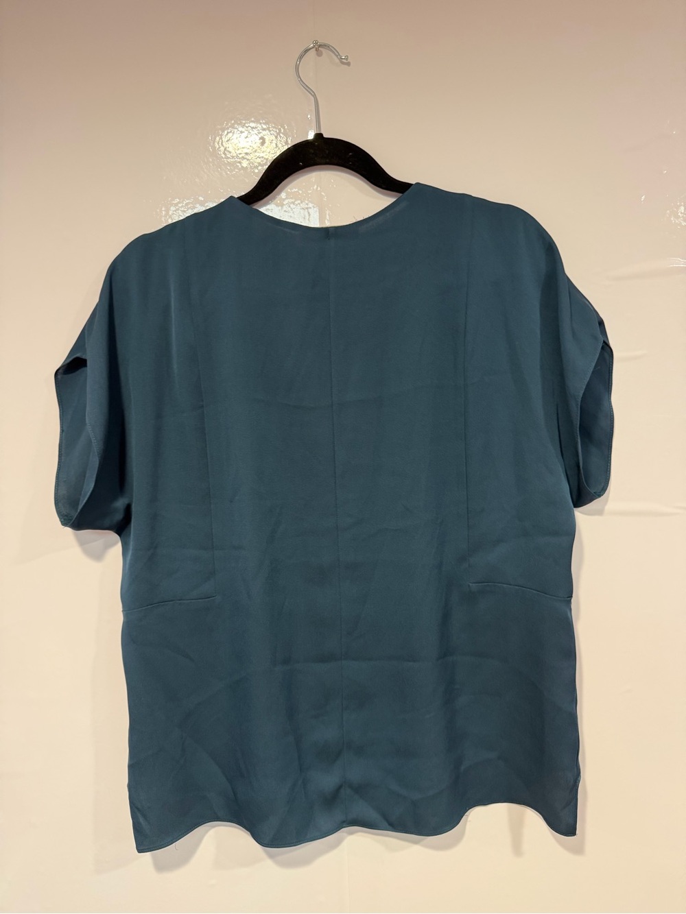 Milly 92% Silk Teal V-Neck Short Sleeve Blouse - Picture 6 of 6